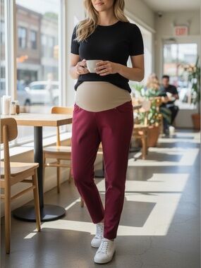 Oh! Mamma Plus Wine Straight-Leg Maternity Pants 2X NWOT